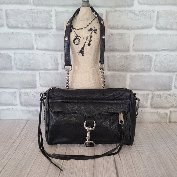 Rebecca Minkoff Mini Mac Cross Body Bag Chain Link Black Leather Studded - Picture 1 of 9